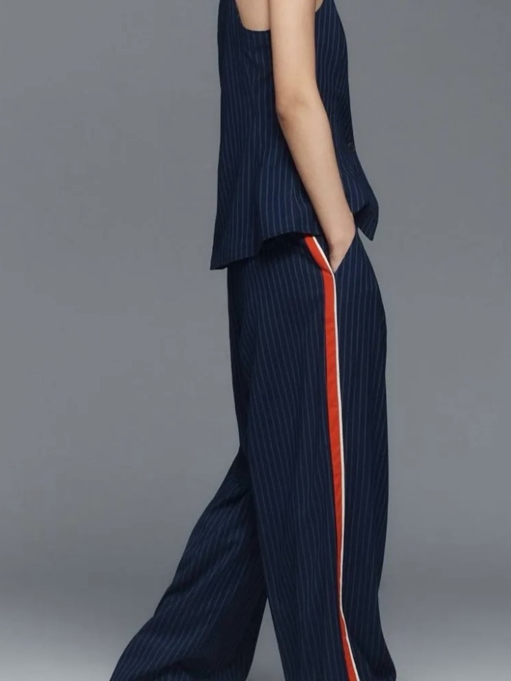 The Avery Pleated Wide Leg Trouser by Maeve Pinstripe - Picture 2 of 7